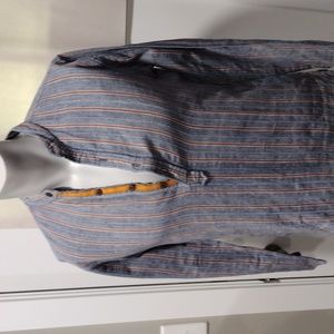 Max mens blue denim and orange vertical stripes cotton tunic. Small